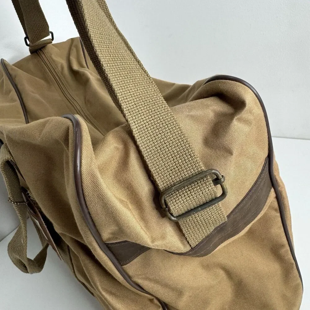 Vtg Polo Ralph Lauren Tan Canvas Weekender Shoulder Strap Double Handles Bag